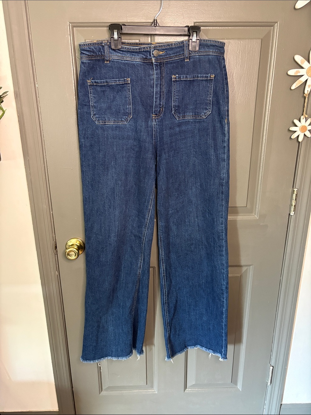 OAT New York High Rise Wide Leg Patch Pocket Jean